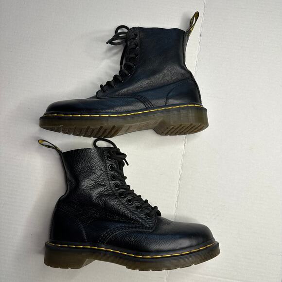 W7 Dr. Martens 1460 Combat Boots Black Leather 8-Eye Lace-Up Moto Grunge Punk - Picture 3 of 12